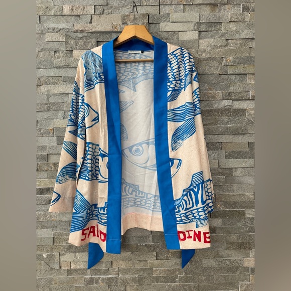 Blue Fish Swimsuit Bathing Suit Coverup Kimono Mini Dress Small - Picture 9 of 11